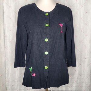 Vtg Natalie & Me Weekend Cocktail Martini Novelty Button Down Shirt Size‎ Small